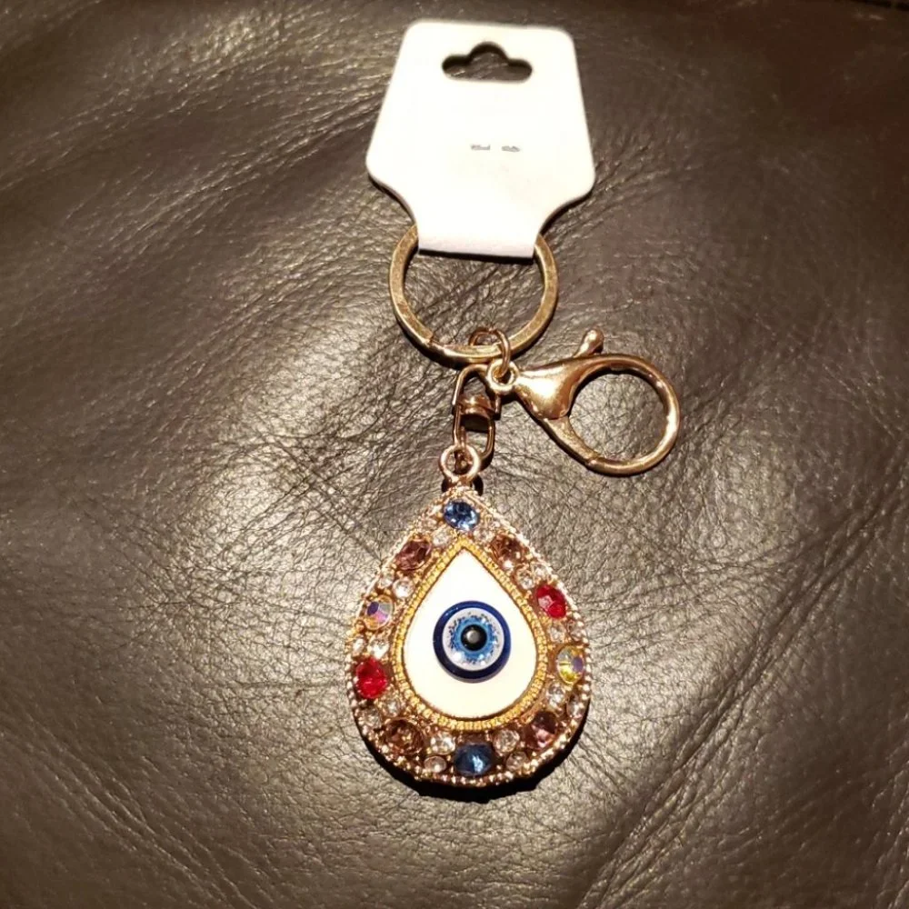 Studded Tear Drop Evil Eye Keychain NWT - Picture 1 of 3